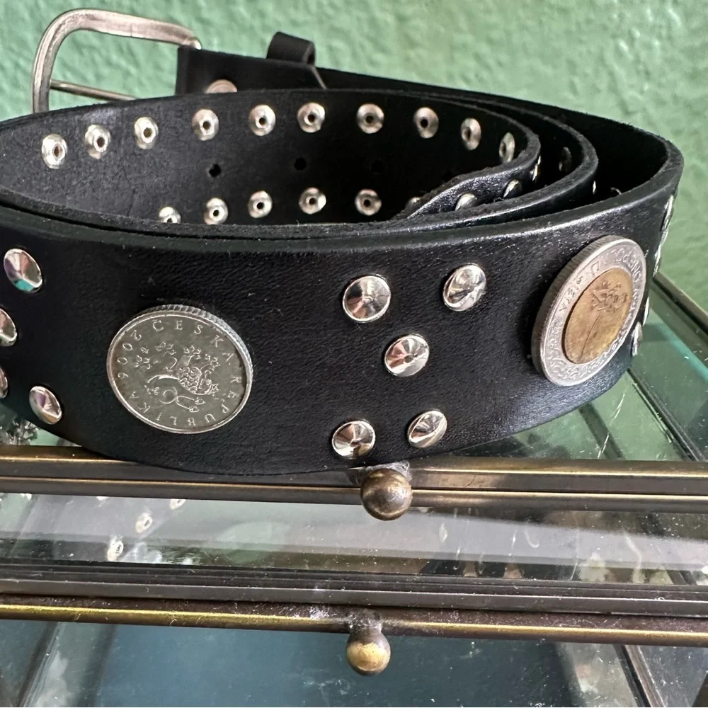 Studded Leather Belts with Coins Handmade in Morocco sz S/M